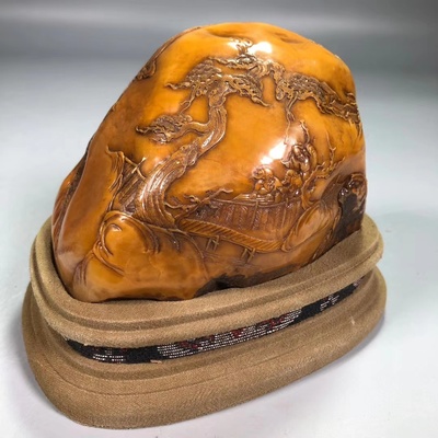 珍藏民国篆刻家叶舟叶为铭代表作寿山石田黄薄意人物故