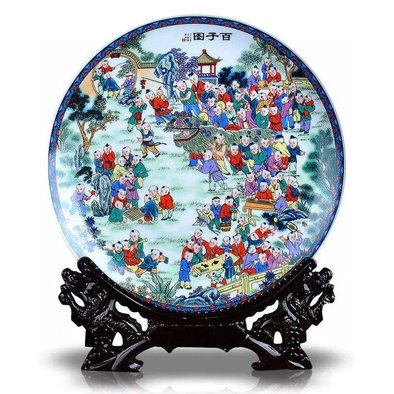 商品名称添丁加财百子图瓷盘商品规格直径