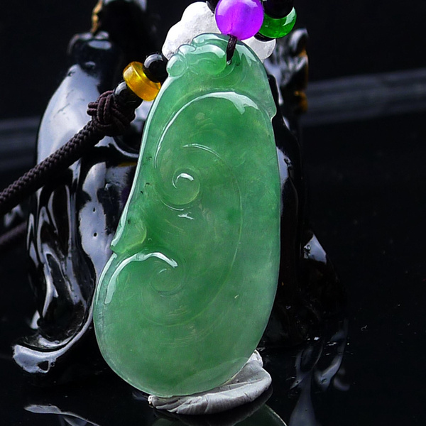 缅甸天然货翡翠冰润满绿如意挂件尺寸46.22