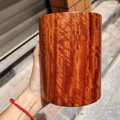 缅甸花梨木水波纹笔筒红木虎皮纹笔筒价格及鉴定真假-私藏天下