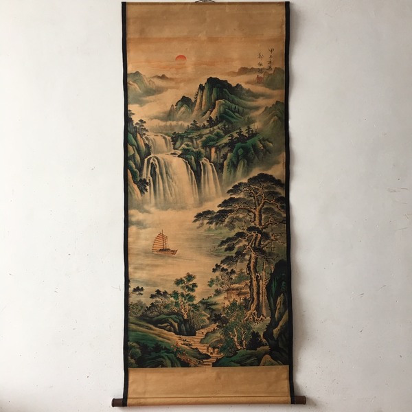 郑板桥山水已装裱卷轴中堂画尺寸155