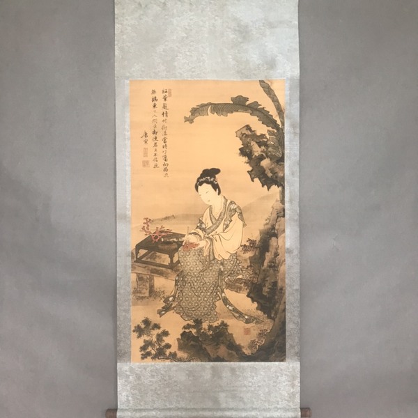 唐寅红叶仕女图人物画已装裱字画编号2
