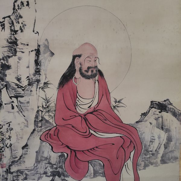 王震,罗汉图已装裱卷轴中堂画尺寸175