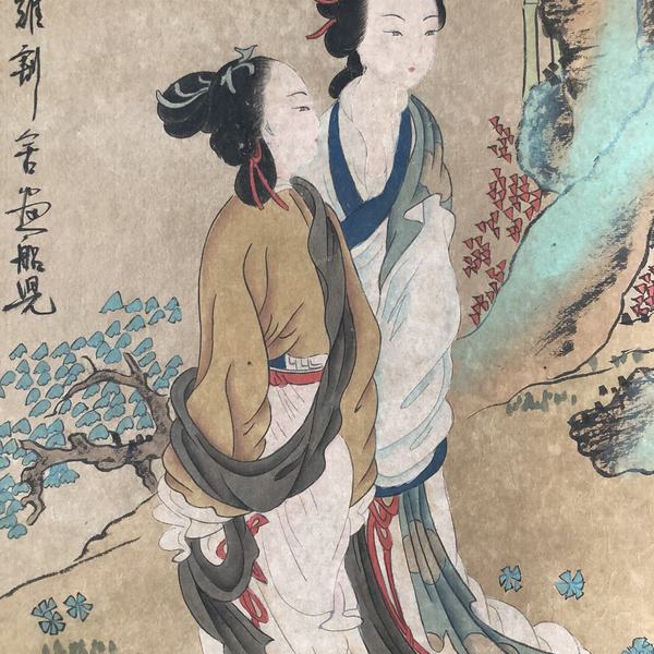 074唐寅仕女图,三尺手绘作品,尺寸163