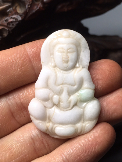 天然翡翠 玉观音 清代老玉佩 玉质白润 水头十足