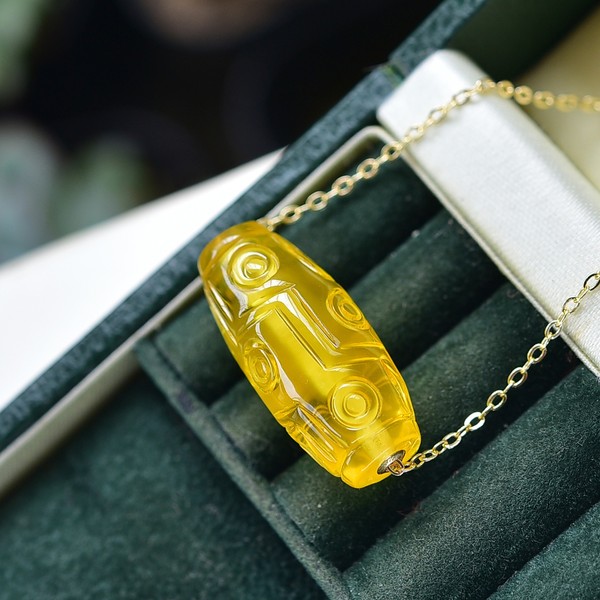 天然蜜蜡天珠锁骨链,18金镶嵌,成色好,尺寸28