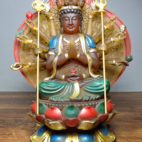 珍藏古法老琉璃佛像千手千面观音菩萨一尊恭请供奉