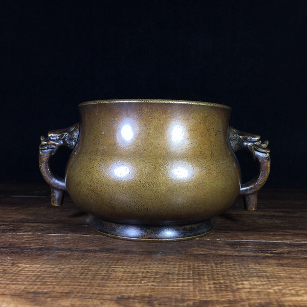 纯铜香炉长18厘米宽13厘米口径10厘米