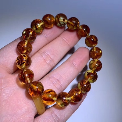 天然波罗的海花珀,晶体干净,花瓣清晰透明10.