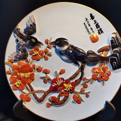 喜上眉梢图嵌瓷!潮汕*大师非遗,纯手工嵌瓷是广东省