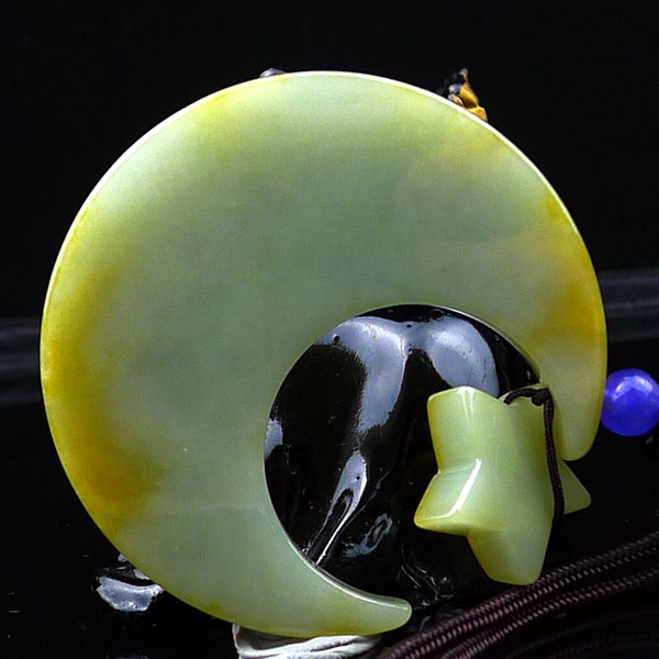 缅甸天然货翡翠冰润黄翡月亮代表我的心挂件尺寸5