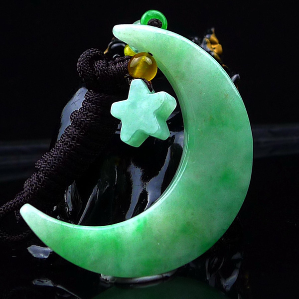 缅甸天然货翡翠冰润漂绿月亮代表我的心挂件尺寸5