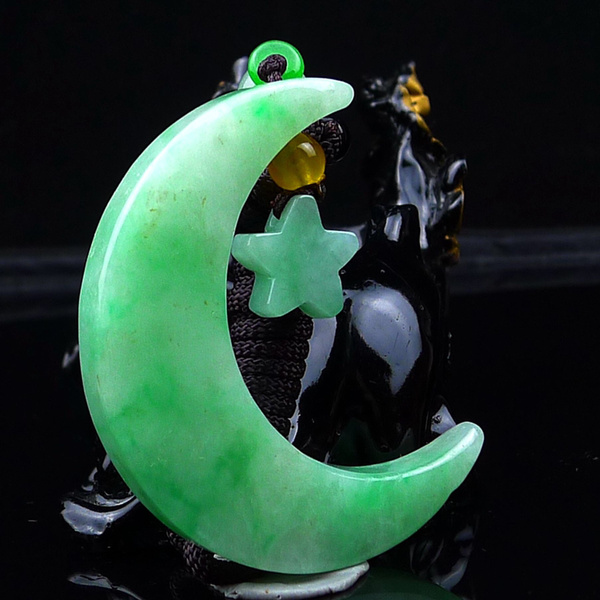 缅甸天然货翡翠冰润漂绿月亮代表我的心挂件尺寸5