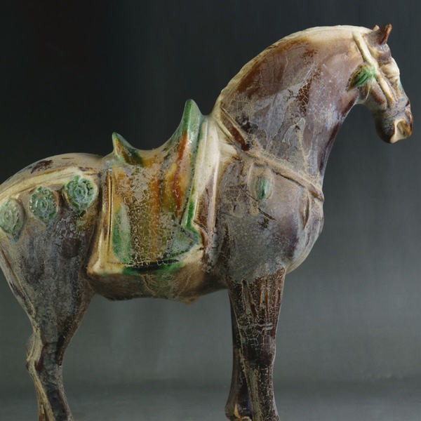 唐三彩红马战马瓷器旧货古董古玩收藏仿古家居中式摆件