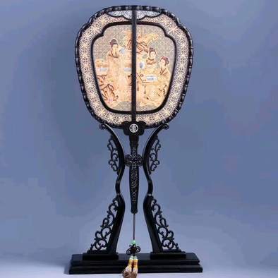 品名宫扇材质紫光檀嵌檀香宫扇尺寸32