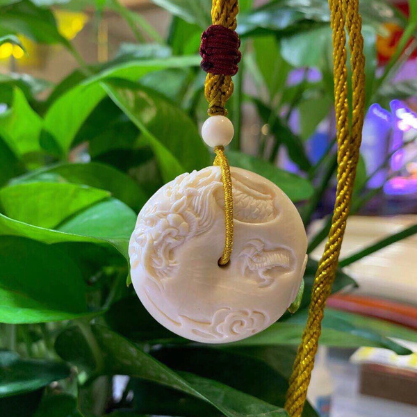 猛犸象牙平安扣雕刻龙腾四海面包圈雕琢生动细