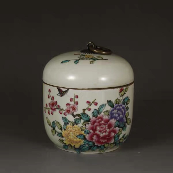 民国居仁堂粉彩国色牡丹盖罐茶叶罐尺寸,高度11.