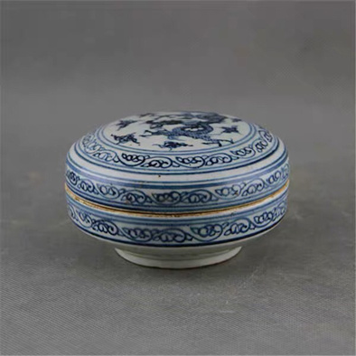 明代青花龙纹印泥盒胭脂盒,高7口径12.