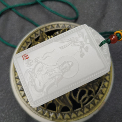 阿富汗玉羊脂级白玉观音牌子雕刻佛像菩萨男女款挂件展