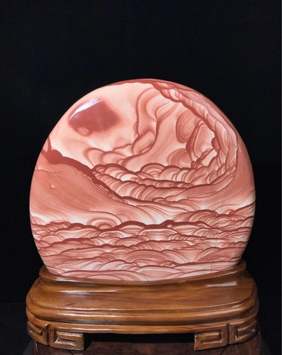 北京金海石 天然原石打磨
带座高36×33×4.