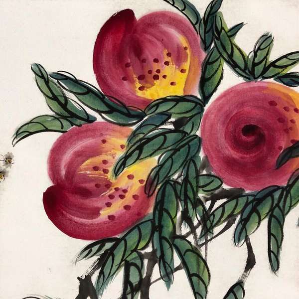 名家字画齐白石三尺精品手绘国画寿桃作品客厅装饰画收