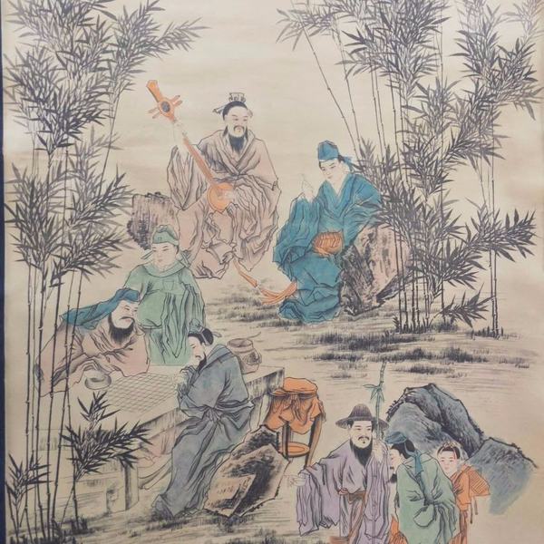 张大千竹林七贤字画国画古玩山画仿古中堂画名画书