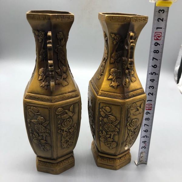 古玩杂项收藏清乾隆年制铜花瓶一对铜器杂件收藏
