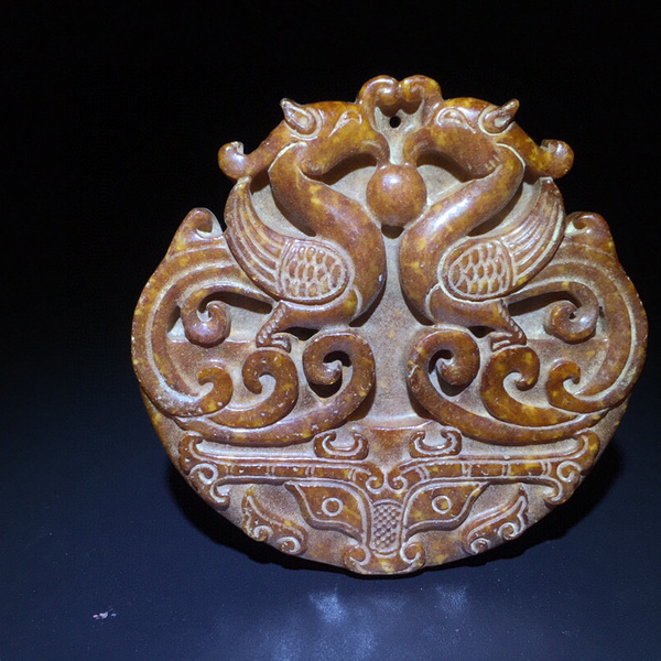 旧藏古玉老玉高古玉玉佩双凤佩黄沁沁色