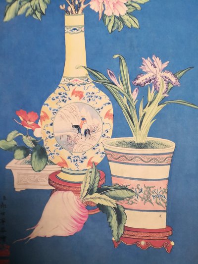 朗世宁 花瓶k110四尺中堂画 实物拍摄 
材质