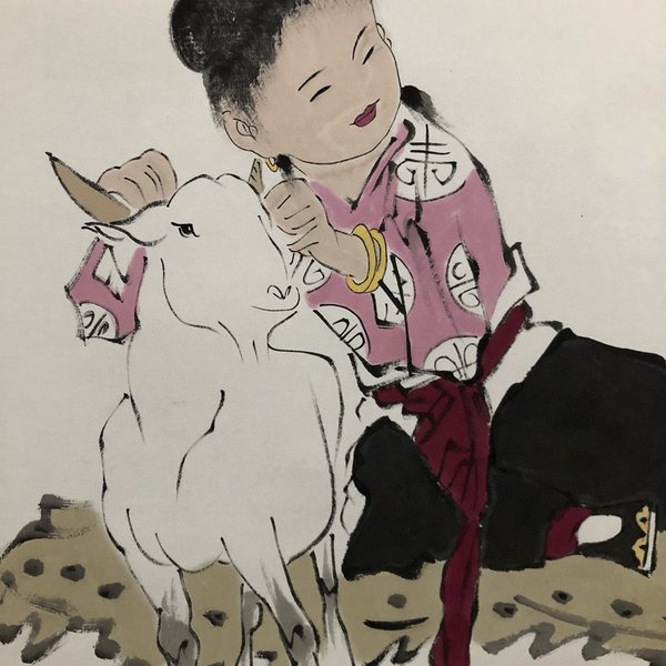 范曾三羊开泰四尺纯手绘作品尺寸约186