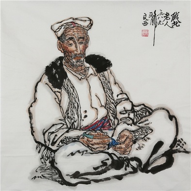 刘文西字画手绘四尺斗方写意陕北老人名人国画装饰送礼