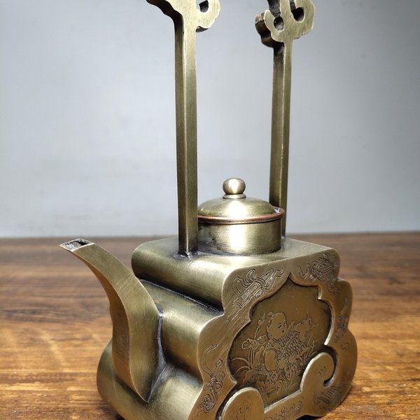 白铜酒壶纯手工錾刻暗八仙年年有余葫芦茶水壶酒