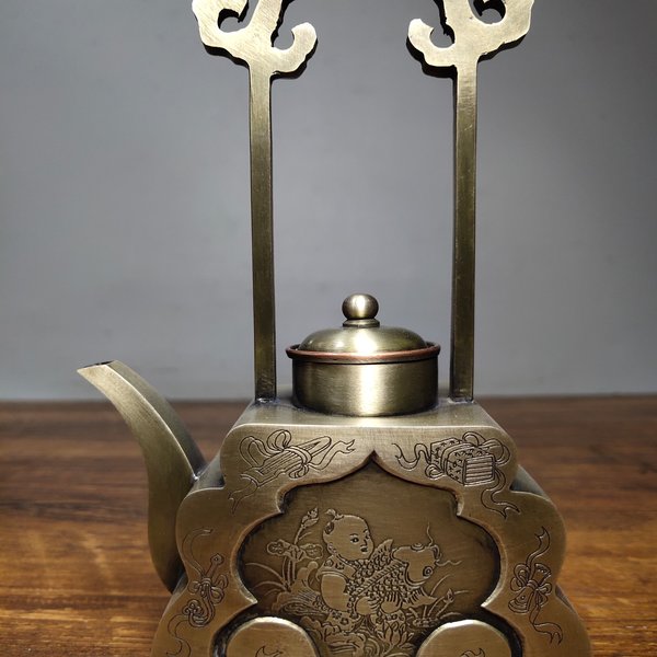 白铜酒壶纯手工錾刻暗八仙年年有余葫芦茶水壶酒