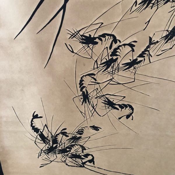 红虾水墨画客厅挂画字画收藏尺寸150