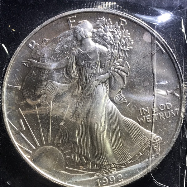 1992美国行走女神一盎司银币全新品相带原始包装