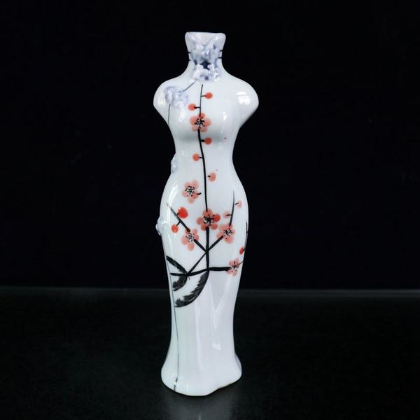 粉彩梅花花卉图纹旗袍花瓶高195宽55