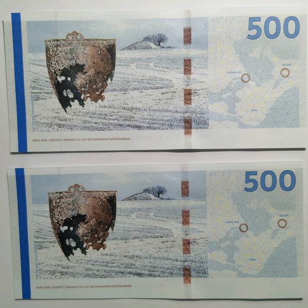 出全新丹麦500丹麦桥主题500克朗,单张750