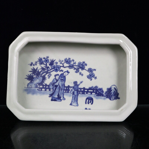 青花人物图纹方盘长23宽15.