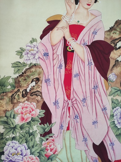 精品字画一副n中堂贵妃赏花n尺寸1687