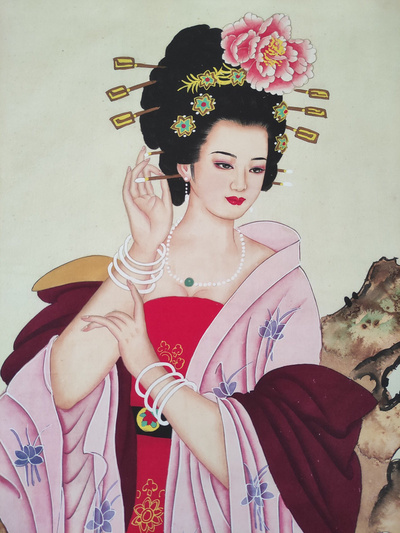 精品字画一副n中堂贵妃赏花n尺寸1687