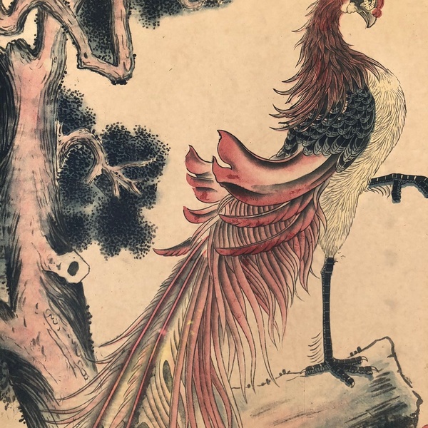 凤凰牡丹三尺中堂画裱好尺寸15675厘