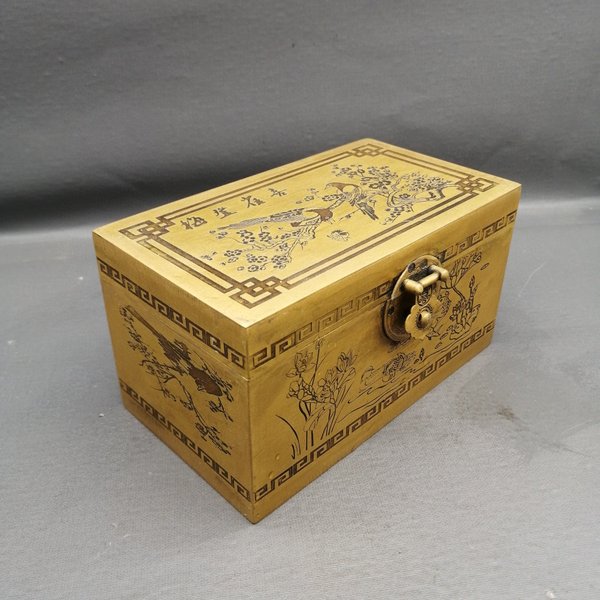 铜盒子黄铜喜鹊登梅首饰黄铜带锁材质黄