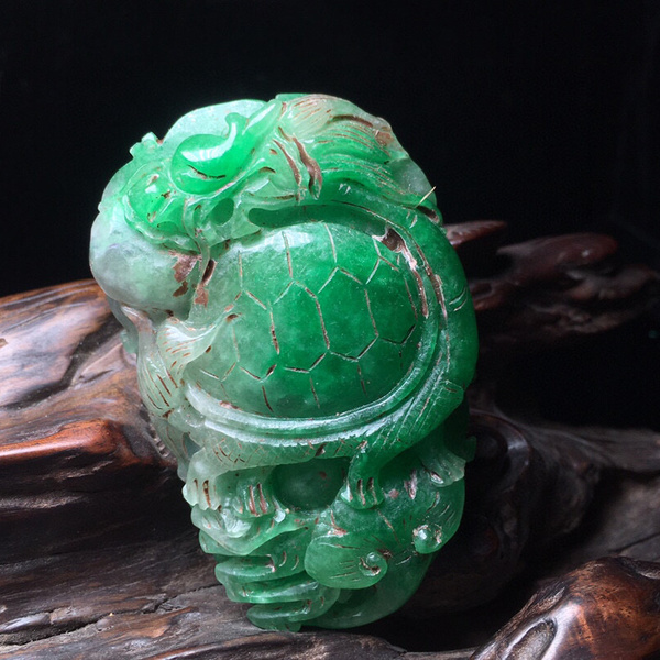 旧藏老翡翠龙龟把件手工雕刻玉质细腻水头十
