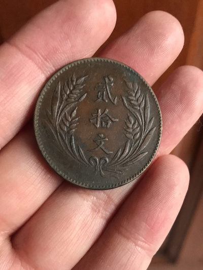 传世美品中华铜币二十文一枚,品相如图,字口图案状态