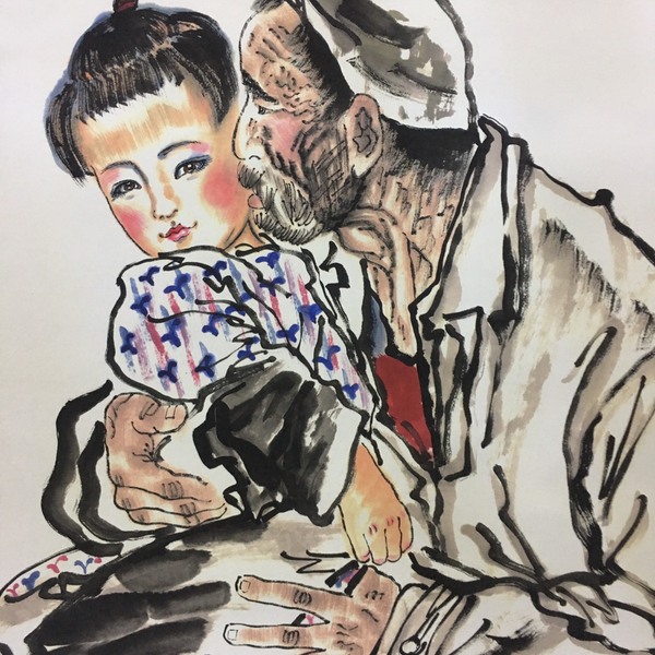 新画中堂,刘文西陕北老人,尺寸长172厘米,宽