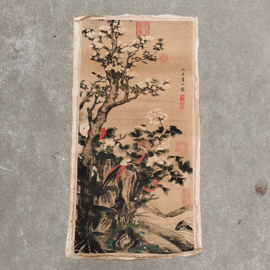 民间收来藏品未装裱仇英花鸟图规格尺寸长9