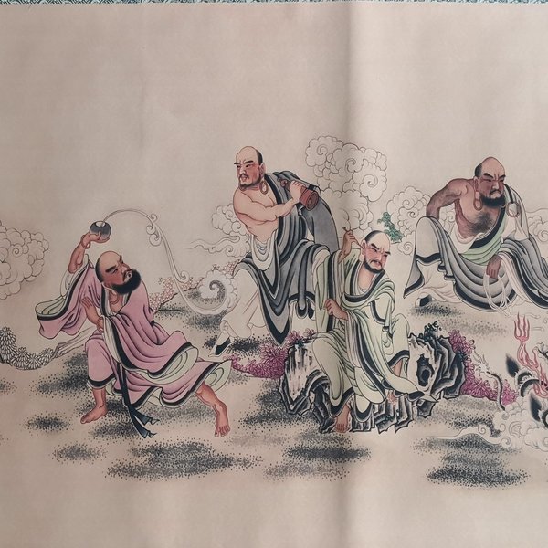 中长卷画,十八罗汉,长卷手卷画,装裱尺寸33