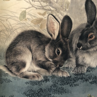 刘奎龄双兔三尺中堂作品n材质纸本n裱好