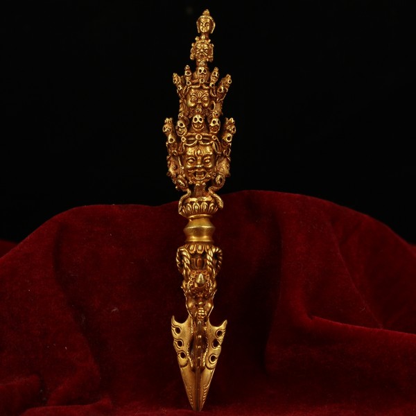 西藏寺院收老藏银鎏金金刚降魔杵镇宅辟邪