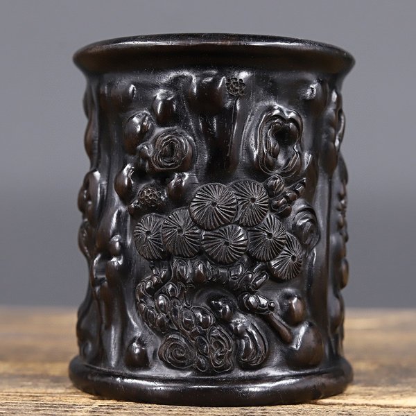 黑檀木笔筒长11厘米高13厘米重626克